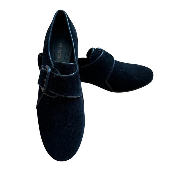 Pour la Victoire Black Velvet Velour Belted Oxford Loafers Flats Size 6 NWT - Picture 5 of 10